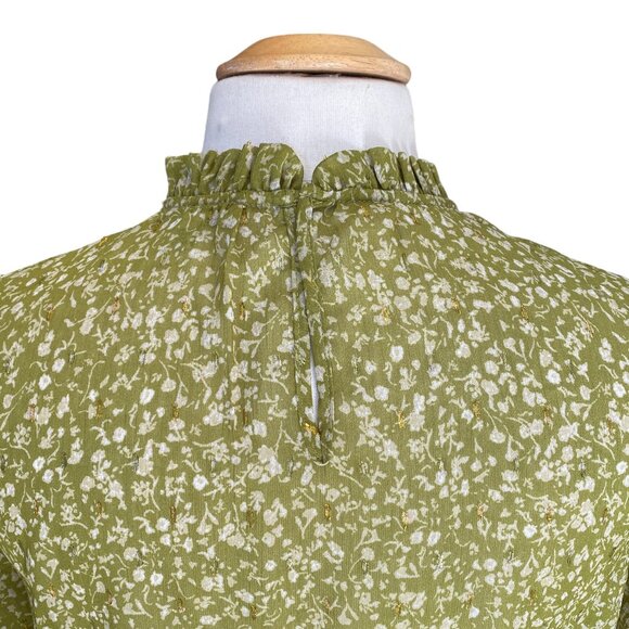 Maison d’ Amélie Boho Floral Green Shirred Ruffle Sheer Cottagecore Blouse-S - Picture 9 of 15